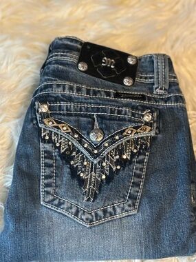 Women’s Miss Me Jeans Size 28 Skinny Inseam 32 Jw5617S Rhinestone Embellished